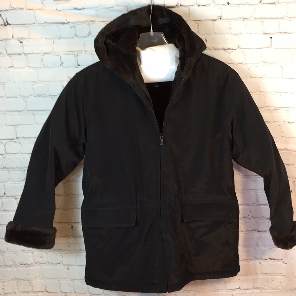 Marc New York graphite fur lined hooded jacket medium